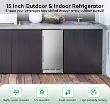 Hoore 15 in. 130 Cans 3.53 cu. ft. Built-in/Freestanding Outdoor Refrigerator in Stainless Steel with Interior Light! (NEW)