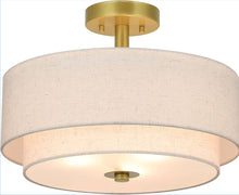 3 Light Semi Flush Mount Light, Close to Ceiling Light Fixture with Fabric Shade Retro Gold Brass 16 inch Semi Flush Drum Light for Bedroom & Living Room - WE DO NOT SHIP!!