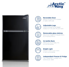 Arctic King 3.2 cu ft Two Door Mini Fridge with Freezer, Black!! NEW OUT OF BOX!!