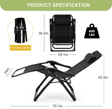 29" Width ZeroGravity Lounge Chair Foldable 440 lbs Capacity With Removable Cushion & Headrest!! BRAND NEW!!