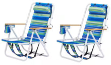 Winado Portable 2 Pack Striped Blue Steel Folding Adjustable Headrest Beach Chair!! NEW IN BOX!!