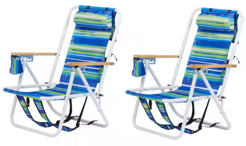 Winado Portable 2 Pack Striped Blue Steel Folding Adjustable Headrest Beach Chair!! NEW IN BOX!!