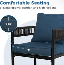 Grand patio Outdoor Dining Chairs Set of 4, 4 Pieces Patio Dining Chairs, Metal Woven Wicker Fixed Patio Chairs with Peacock Blue Cushions for Backyard, Deck, Garden, Porch, Lawn and Poolside (Brown)