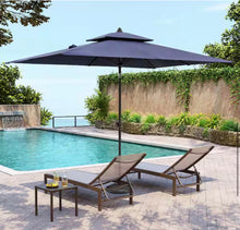 Double Top 9 ft. x 5 ft. Rectangular Aluminum Market Crank and Tilt Patio Umbrella in Navy Blue- new!