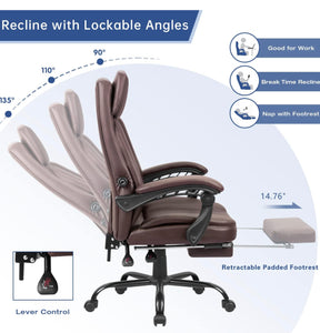 Furmax High Back Executive Office Chair PU Leather Reclining Office Chair Ergonomic Desk Chair with Footrest, Adjustable Back and Lumbar Support, Swivel Computer Chair with Padded Arms (Brown)**New and assembled**