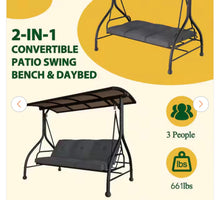 3-Person Metal Patio Swing Outdoor with Adjustable Polycarbonate Canopy, Dark Gray- new in 2 boxes