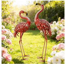 32-36 Inch Yard Flamingos Garden Statues, Metal Flamingo Outdoor Decor, Vibrant Flamingo Statues for Lawn, Backyard, Porch, Patio, Set of 2- one has small shipping damage - see pics