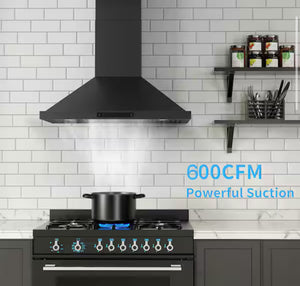 Vikio Pro 36 in. 600 CFM Ducted Wall Mount Range Hood in Black Stainless Steel with Gestures/Touch Control and LED Lights!! NEW IN BOX!!