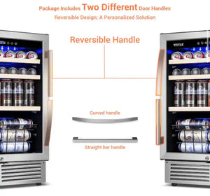 Tittla 24 in. Single Zone 150-Can Beverage Refrigerator in Silver with 2-Different Door Handles Built-in Beverage Cooler!! BRAND NEW(MINOR CRACK INSIDE)!!