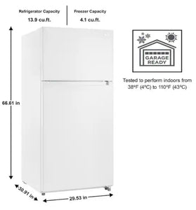 Vissani 18 cu. ft. Top Freezer Refrigerator, Garage Ready in White!! BRAND NEW(MINOR DENT FROM SHIPPING)!!