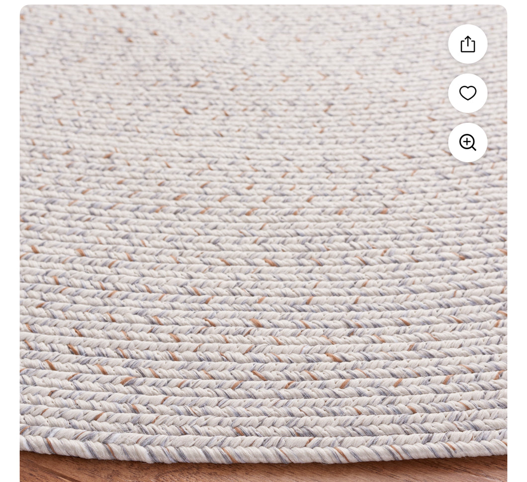 SAFAVIEH Braided Gino Distressed Machine Washable Reversible Area Rug, Ivory/Light Grey, 7' x 7' Round- new