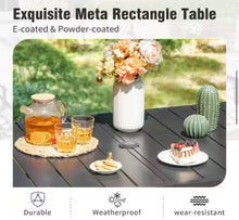 Black 5-Piece Metal Patio Outdoor Dining Set with Rectangle Table, Padded Textilene Swivel Chairs! (BRAND NEW IN 3 BOX’S! - 5PC SET ONLY - 4CHAIRS - 1TABLE)