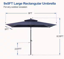 Double Top 9 ft. x 5 ft. Rectangular Aluminum Market Crank and Tilt Patio Umbrella in Navy Blue- new!