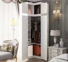 White Wood 35.4 in. W 6-Door Corner Wardrobe Armoires with Hanging Rod, Storage Shelves 93.9 in. H x 35.4 in. D! (NEW IN BOX)