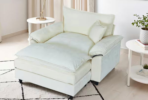Oversized Black Chenille Soft Single Sofa Arm Chair with Ottoman and 1-Small Pillow for Bedroom and Living room! (NEW VACUUM SEALED IN BOX)