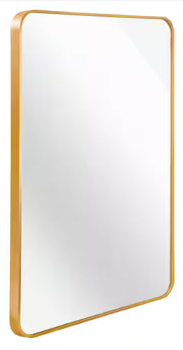 Nestfair 24 in. W x 32 in. H Gold Rectangle Brush Metal Framed Rounded Corner Vanity Mirror! (NEW IN BOX)