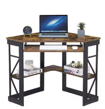 Corner Desk, 29.5 in. W Triangle Antique Brown Computer Desk, Wooden Desk, Steel Frame Computer Desk with Keyboard Tray- new in box
