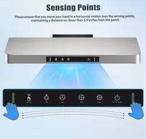 Vikio 30 in. 900CFM Ducted Under Cabinet Range Hood in Stainless Steel with 3-Way Venting Removable LEDS and Gesture Control!! NEW IN BOX!!