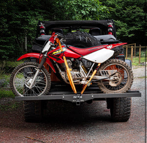 Mockins 500 lb Capacity Anti Tilt Motorcycle Hitch Carrier Set | 73" Dirt Bike Hitch Hauler | Heavy Duty Steel Motorcycle Rack for Hitch | Dirt Bike Hitch Carrier & Ramp, Straps, Stabilizer!