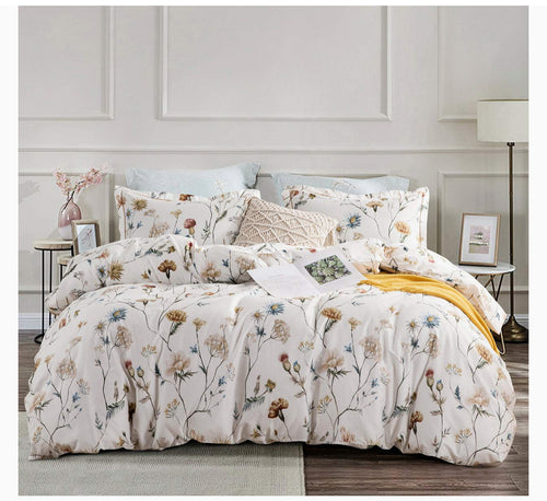 SLEEPBELLA Comforter Twin Size, 600 Thread Count Cotton White Printed with Blue & Blush Flowers Cotton Comforter Set,Down Alternative Bedding Set 2Pcs(Twin, White Floral)- NEW!!!