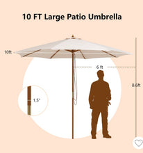 Beige 10ft wooden umbrella is a great choice for outdoor activities in courtyards, patios, gardens - new in plastic