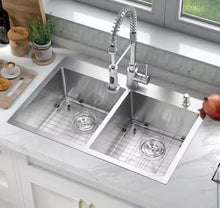 Attop
Handmade Stainless steel 33 inch Double Bowls Top Mount Scratch-Resistant Nano Drop-in Kitchen Sink With Bottom Grid