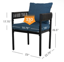 Grand patio Outdoor Dining Chairs Set of 4, 4 Pieces Patio Dining Chairs, Metal Woven Wicker Fixed Patio Chairs with Peacock Blue Cushions for Backyard, Deck, Garden, Porch, Lawn and Poolside (Brown)