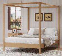 Natural (Light Brown) Solid Wood Frame King Size Canopy Bed with Premium Sturdy Construction, No Box Spring Needed! (NEW IN BOX!)