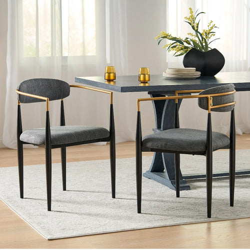 Noble House Boise Fabric Upholstered Metal Dining Chairs, Set of 2, Charcoal, Black & Gold!! NEW IN BOX!!