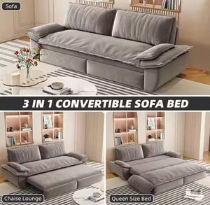3-in-1 Convertible Black 73.2 in. Soft Velvet Queen Size Sofa Bed with 2-Soft Pillows! (NEW & ASSEMBLED)