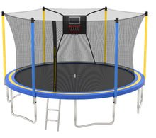 14ft Trampoline with Basketball Hoop, SEGMART Upgraded Round Kids Outdoor Trampoline with Enclosure, Heavy-Duty Backyard Trampoline for Adults and Kids, Blue/Yellow!! NEW IN BOX(ALL PARTS WERE COUNTED BY US IN STORE)!!