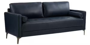 Goodwin 75.6 in. Mid-Century Modern Square Arm Faux Leather Sofa in Navy Blue! (NEW IN BOX)