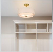 3 Light Semi Flush Mount Light, Close to Ceiling Light Fixture with Fabric Shade Retro Gold Brass 16 inch Semi Flush Drum Light for Bedroom & Living Room - WE DO NOT SHIP!!