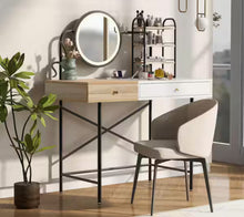 1-Drawer White Makeup Vanity Table Wooden Dressing Desk with 3-Mode Lighted Mirror, Wireless Charging Station, 3 Shelves