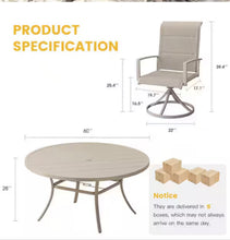 CLEARANCE SALE!  10- Piece Metal Outdoor Dining Set with 60 in. Sandshell Round Table, 8 Sandshell Swivel Dining Chairs for 8 Person and umbrella - new / assembled!