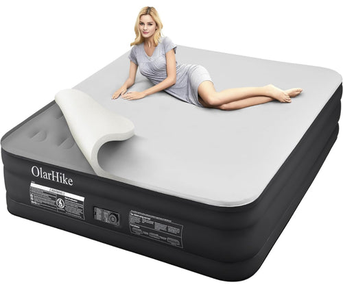 OlarHike Signature Collection Cal King Air Mattress with Built in Pump,18” Luxury Air Mattress with Silk Foam Topper for Camping, Home & Guests, Durable Fast & Easy Inflation/Deflation Airbed Black!! NEW IN BOX!!