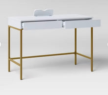 Loring Wood Writing Desk with Drawers and Charging Station White/Gold - Threshold! (NEW IN BOX)
