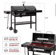 Royal Gourmet 2-Burner Propane Gas and Charcoal Combo Grill with Side Burner in Black, Dual Fuel Grill, 823 Sq. In. Cooking Area! (NEW IN BOX)