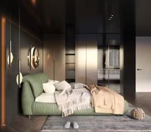 High End Green Wood Frame Queen Upholstered Platform Bed with Oversize Headboard, Thickened Slats, Pleating Bed Body! (NEW IN BOX’S)