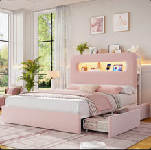 Wrought Studios Upholstered Bed Frame, Storage Bed with LED and Charging Station, Queen - WE DO NOT SHIP!!