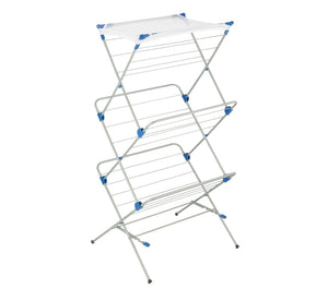 Honey-Can-Do 3-Tier Folding Accordion Steel Clothes Drying Rack with  Mesh Top, Silver/Blue**New in box**