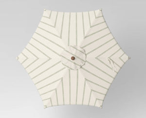 6.5’ Round Striped Scalloped Fringe Edge Outdoor Patio Market Umbrella Cream - Threshold!! BRAND NEW(CARRY BAG RIPPED BUT UMBRELLA IS PERFECT)!!