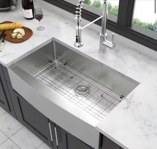 Coporesell 33 in. Farmhouse Single Bowl 16-Gauge Brushed Nickel Stainless Steel Kitchen Sink with Bottom Grids!! NEW IN BOX!!