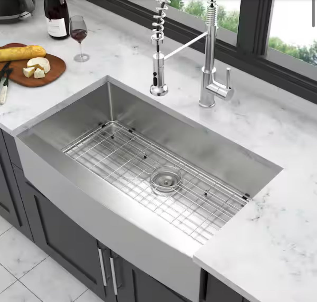 Coporesell 33 in. Farmhouse Single Bowl 16-Gauge Brushed Nickel Stainless Steel Kitchen Sink with Bottom Grids!! NEW IN BOX!!