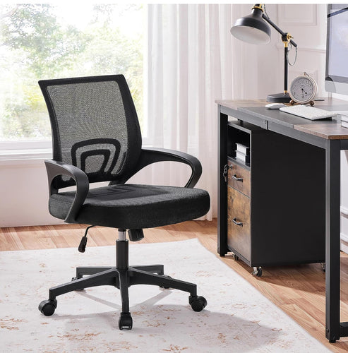 Yaheetech Office Chair Ergonomic Computer Chair Mid Back Adjustable Desk Chair with Lumbar Support Armrest, Swivel Rolling Mesh Task Gaming Chair for Home Office Work Study, Black**New and assembled**