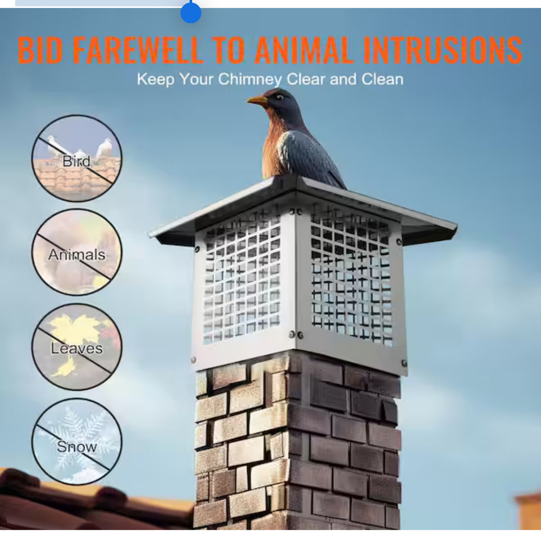 VEVOR
Chimney Cap 9 in. x 9 in. 304 Stainless Steel Fireplace Chimney Cover Fits Mesh Flue Covers Outside, Silver- new!