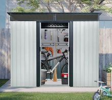 8 ft. W x 6ft. D Metal Outdoor Shed with Single Pitched Roof and Double Door and Window (48 sq. ft. ) in White and Black! (NEW IN BOX)