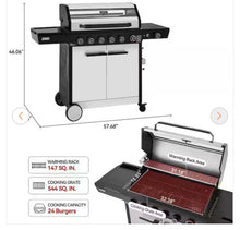 6 Burner Propane Gas Grill with Side Burner, Glass Viewing Window, Stainless Steel Cabinet Doors, Silver & Black- new in box