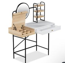 1-Drawer White Makeup Vanity Table Wooden Dressing Desk with 3-Mode Lighted Mirror, Wireless Charging Station, 3 Shelves