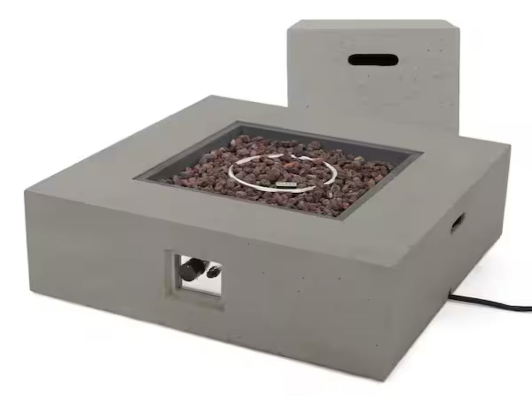 Noble House Zachary 40 in. x 12.5 in. Square MGO Propane Outdoor Patio Fire Pit in Light Grey with Tank Holder! (NEW IN BOX)